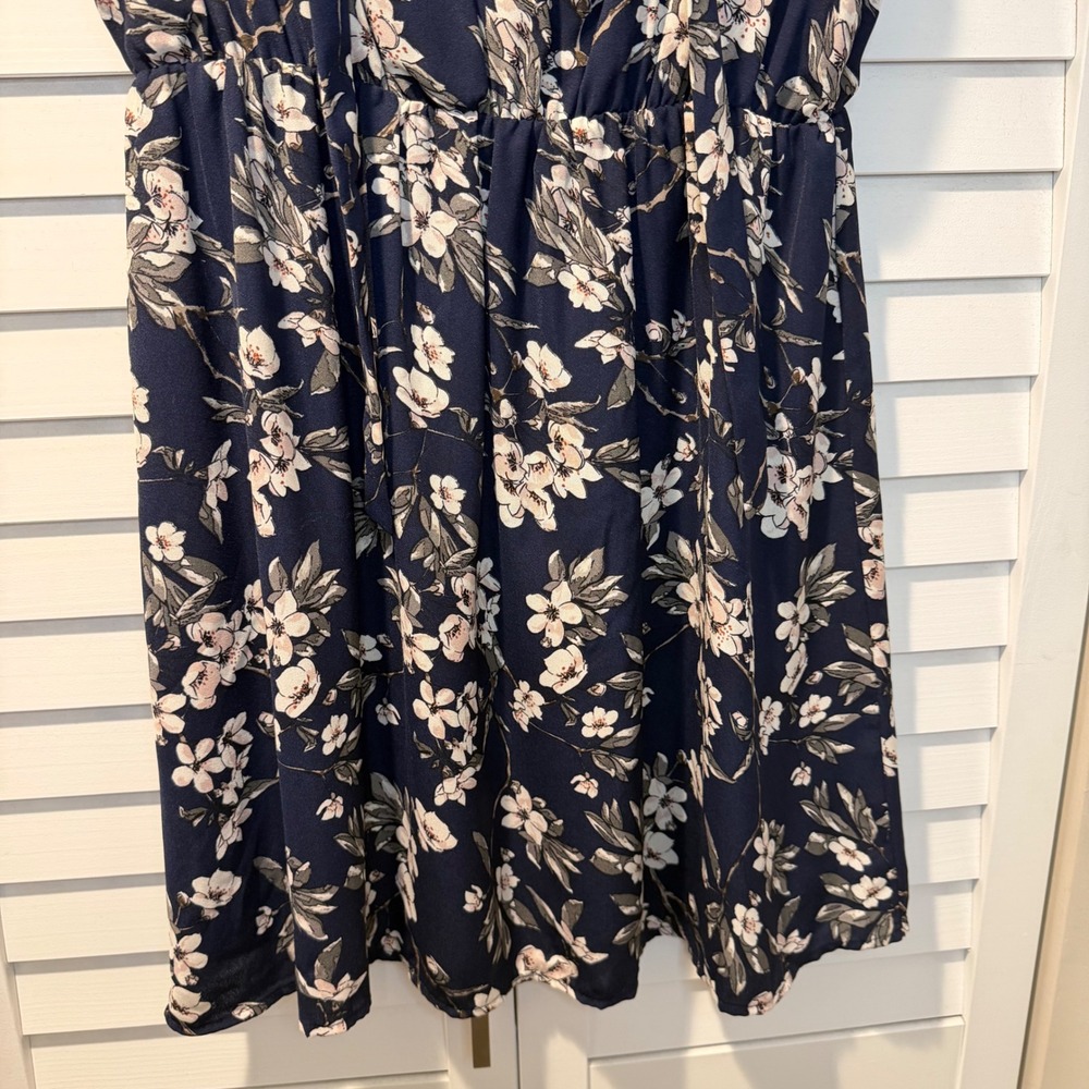 Collective Concepts Hollyn Dress‎ Navy Blue Floral Sleeveless XL Elastic Waist - Picture 3 of 14